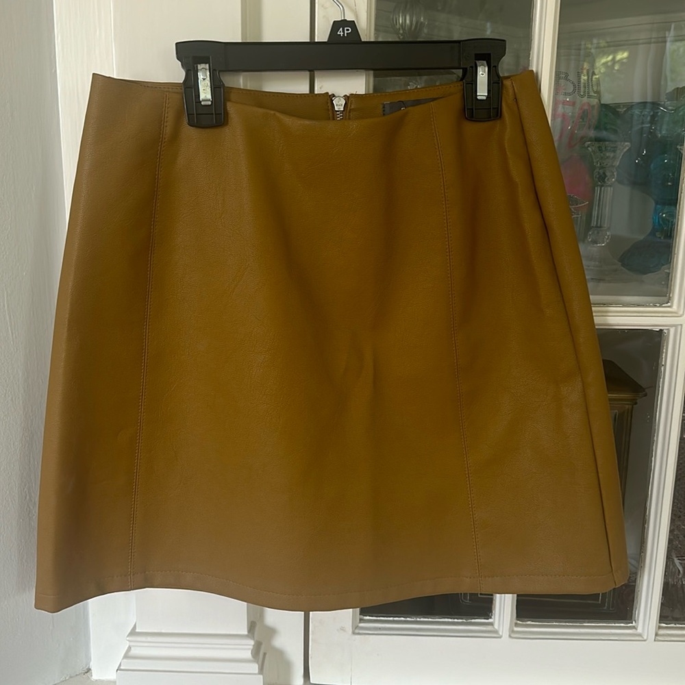 Vegan leather skirt in rustic mustard/tan color
